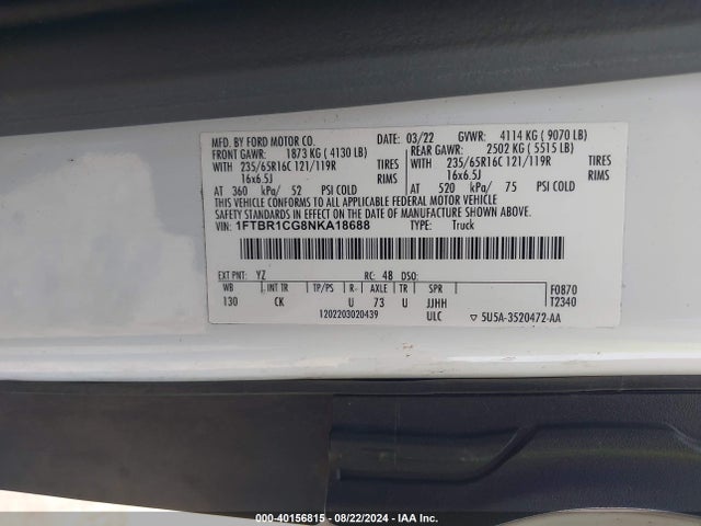 Ford Transit-250 2022 1FTBR1CG8NKA18688 Image 9