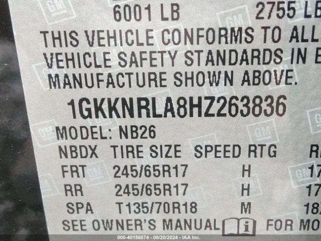 1GKKNRLA8HZ263836 GMC Acadia Sle-1
