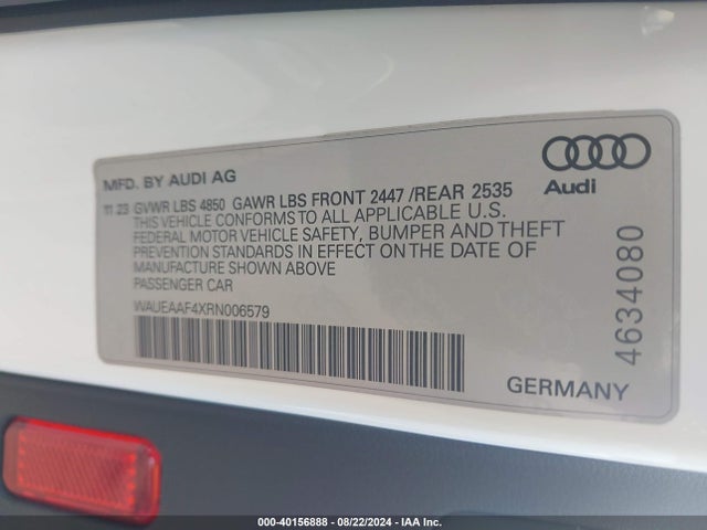 WAUEAAF4XRN006579 Audi A4 Premium Plus 45 Tfsi S Line Quattro S Tronic