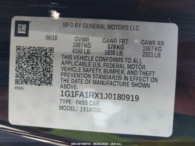 1G1FA1RX1J0180919 Chevrolet Camaro 1ls