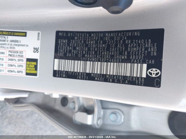 5YFB4MDE1RP146601 Toyota COROLLA LE
