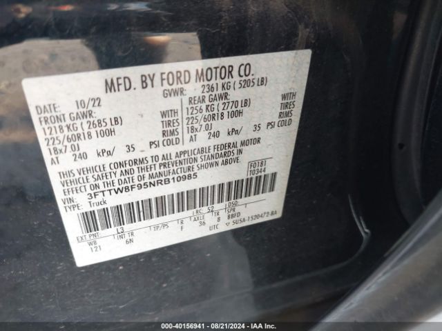 3FTTW8F95NRB10985 Ford Maverick Lariat