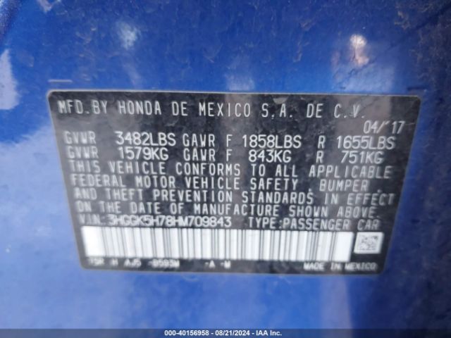 3HGGK5H78HM709843 Honda FIT EX
