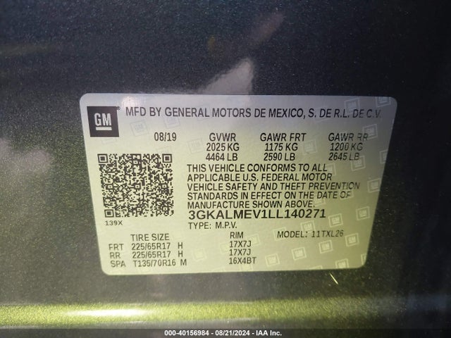 3GKALMEV1LL140271 GMC Terrain Fwd Sle