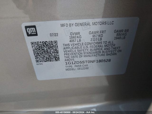 1G1ZD5ST0NF180528 Chevrolet Malibu Fwd Lt