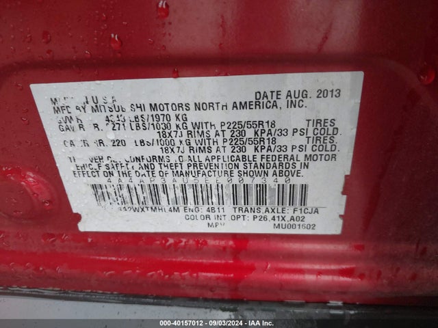 2014 MITSUBISHI OUTLANDER SPORT 4A4AP3AU5EE007340 Photo 8