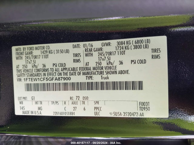 Ford F-150 Xlt 2016 1FTEW1CF5GFA87900 Image 9