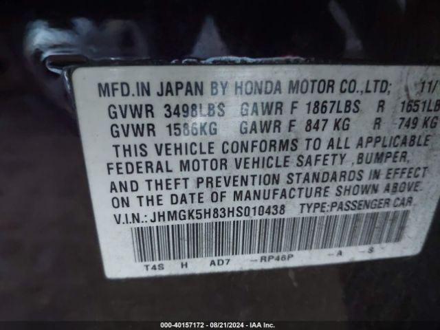 JHMGK5H83HS010438 Honda Fit Ex-l