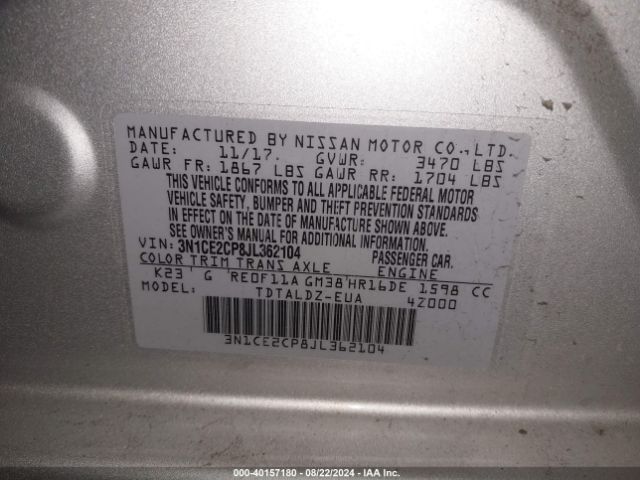3N1CE2CP8JL362104 Nissan Versa Note Sv
