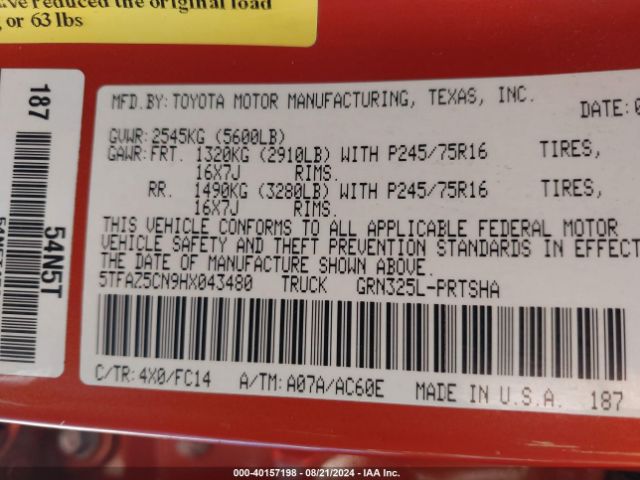 5TFAZ5CN9HX043480 Toyota Tacoma Sr5 V6