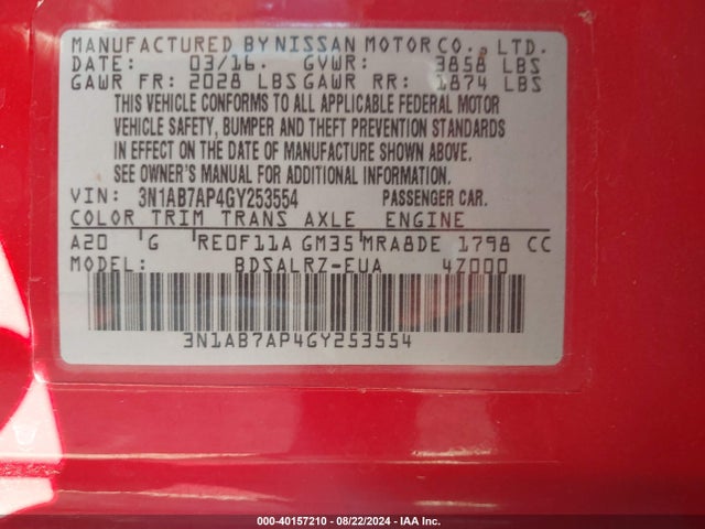 Nissan SENTRA SR 2016 3N1AB7AP4GY253554 Image 9