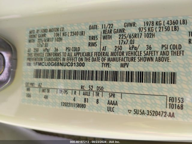2022 FORD ESCAPE 1FMCU0G68NUC01300 Photo 8