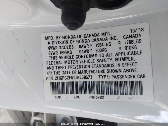 2HGFC2F51JH608673 Honda Civic Lx