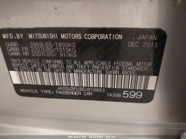 JA32U2FU3EU016663 Mitsubishi LANCER ES