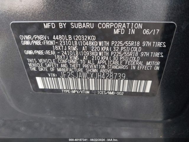 JF2SJAWCXJH428739 Subaru Forester 2.5i Touring