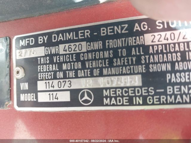 1976 MERCEDES-BENZ 280C 11407312107414    Photo 8