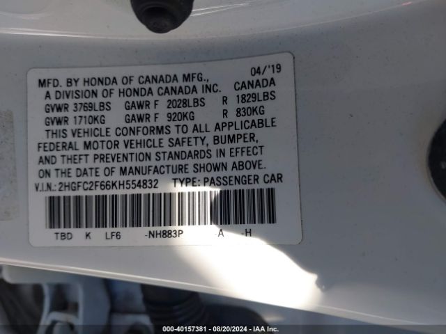 2HGFC2F66KH554832 Honda Civic Lx