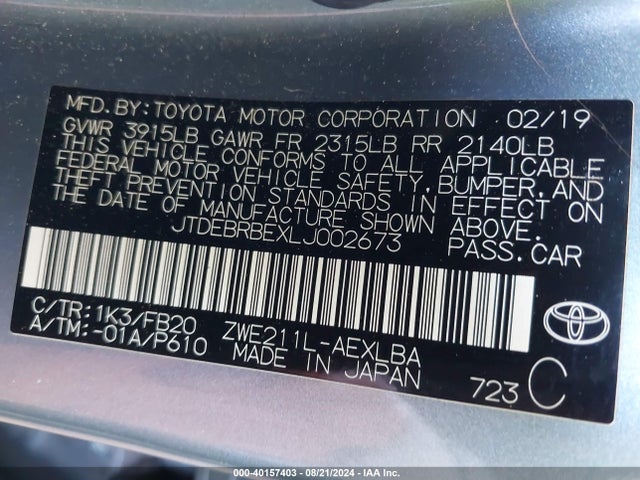 Toyota Corolla Hybrid Le 2020 JTDEBRBEXLJ002673 Image 9