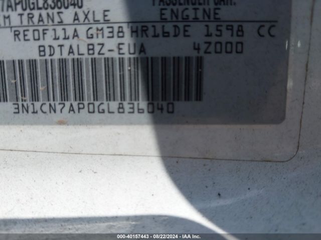 3N1CN7AP0GL836040 Nissan Versa 1.6 S/1.6 S+/1.6 Sl/1.6 Sv
