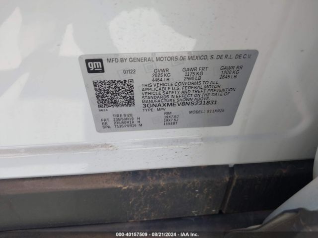 3GNAXMEV8NS231831 Chevrolet Equinox Fwd Rs