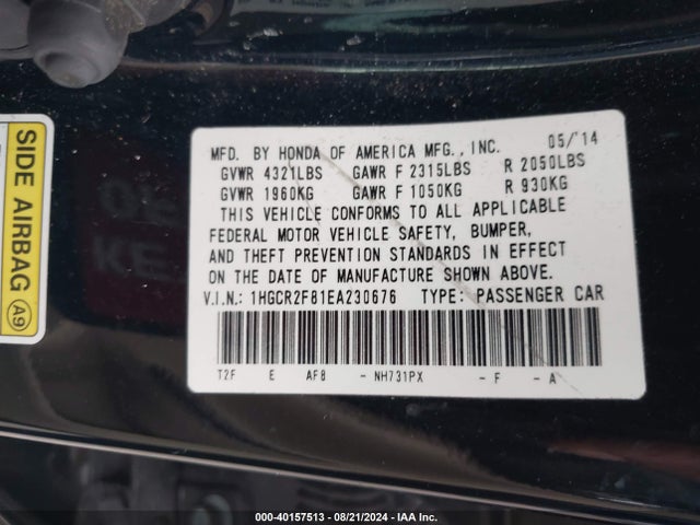 Honda Accord Ex-l 2014 1HGCR2F81EA230676 Image 9