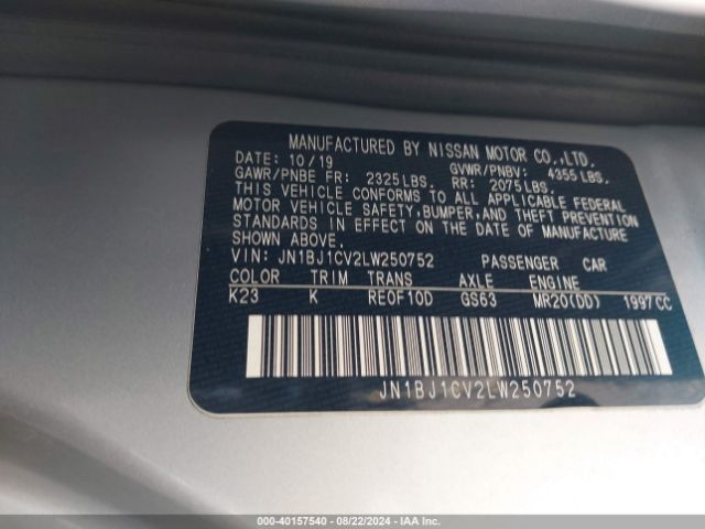 JN1BJ1CV2LW250752 Nissan Rogue Sport Sv Fwd Xtronic Cvt