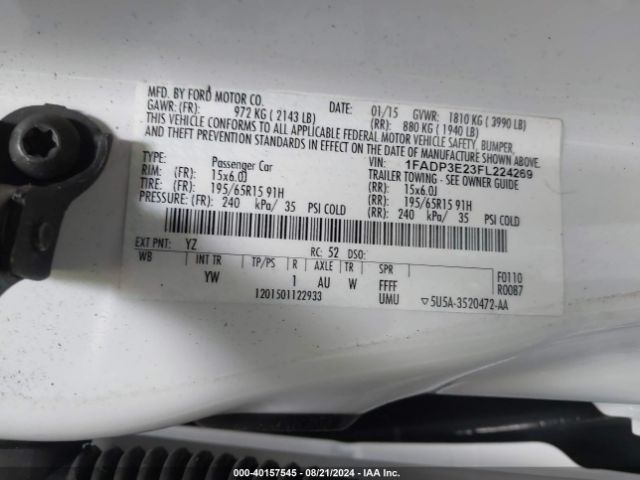1FADP3E23FL224269 Ford FOCUS S