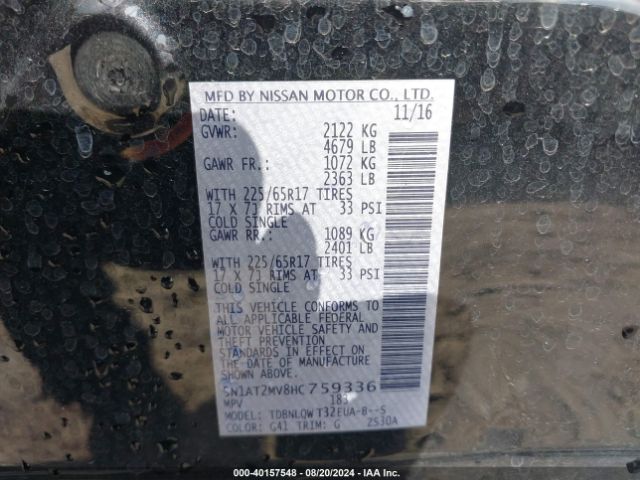 5N1AT2MV8HC759336 Nissan ROGUE SV