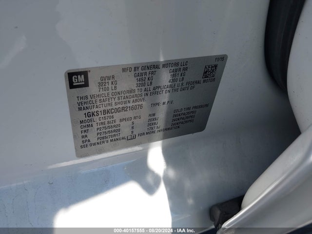 1GKS1BKC0GR216076 GMC YUKON SLT