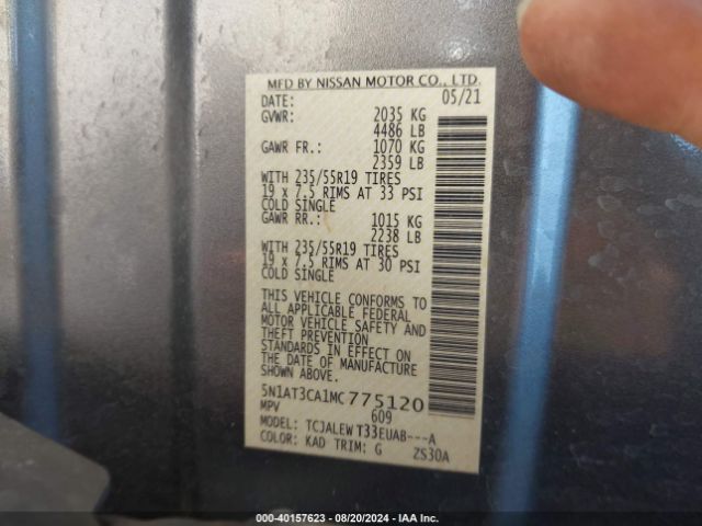 5N1AT3CA1MC775120 Nissan Rogue Sl Fwd