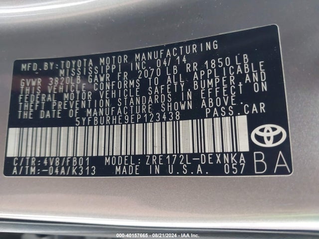 Toyota Corolla Le Plus 2014 5YFBURHE9EP123438 Image 9