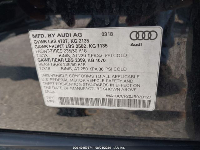 WA1BCCFS0JR029127 Audi Q3 2.0t Premium/2.0t Sport Premium