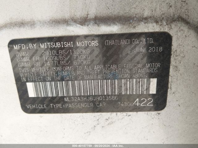 ML32A3HJ6JH013586 Mitsubishi MIRAGE ES