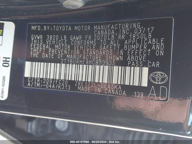 Toyota COROLLA SE 2017 2T1BURHE8HC873935 Image 9