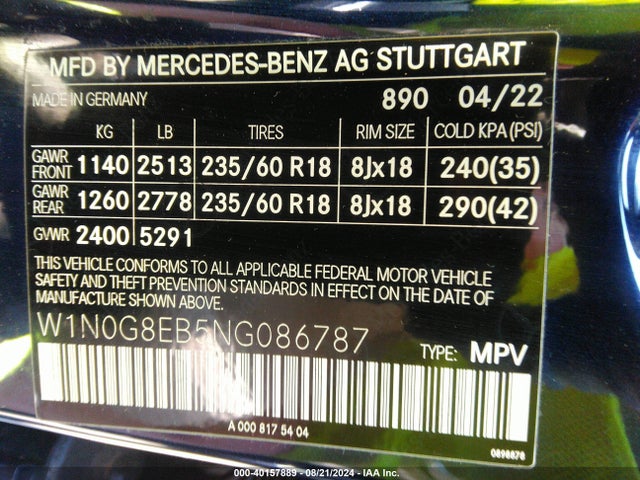 W1N0G8EB5NG086787 Mercedes-Benz Glc 300 4matic Suv