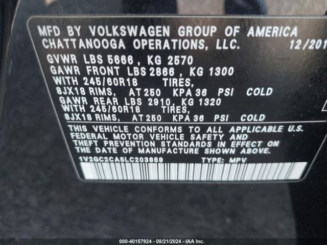 1V2GC2CA5LC203859 Volkswagen Atlas Cross Sport 2.0t S