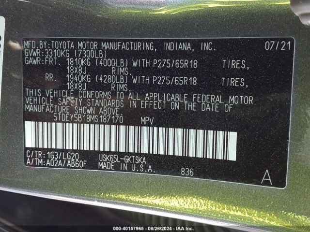 5TDEY5B18MS187170 Toyota Sequoia Trd Pro