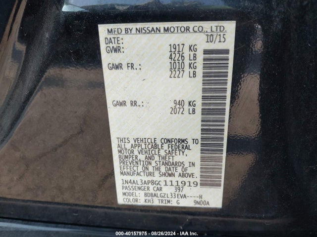 Nissan Altima 2.5 S 2016 1N4AL3AP8GC111919 Image 9