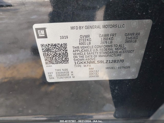 1GKKNMLS9LZ128370 GMC Acadia Fwd Slt