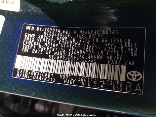5YFBPRHEXEP090389 Toyota Corolla Le Eco Plus