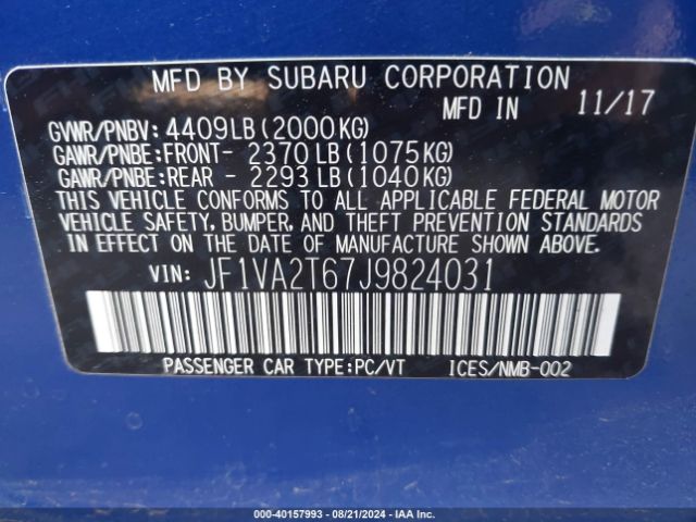 JF1VA2T67J9824031 Subaru Wrx Sti Limited