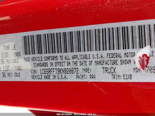 1C6SRFFT9KN920872 RAM 1500 Big Horn/lone Star  4x4 5'7 Box