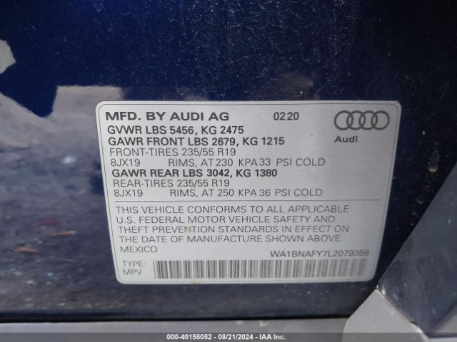 WA1BNAFY7L2079358 Audi Q5 Premium Plus 45 Tfsi Quattro S Tronic