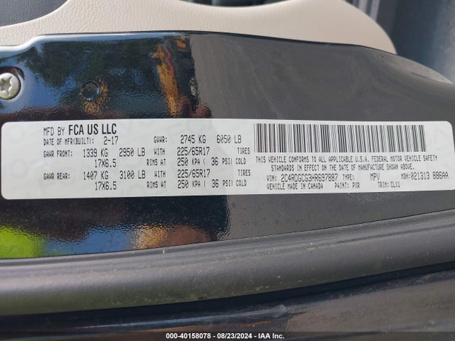 Dodge Grand Caravan Sxt 2017 2C4RDGCG3HR697887 Image 9
