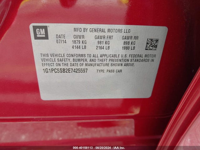 Chevrolet Cruze 1lt Auto 2014 1G1PC5SB2E7425597 Image 9