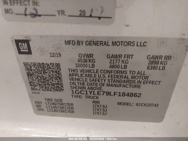 Chevrolet Silverado 2500hd 4wd  Standard Bed Wt 2020 1GC1YLE79LF184862 Image 9