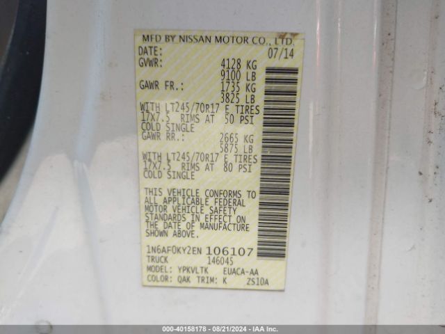 1N6AF0KY2EN106107 Nissan Nv Cargo Nv2500 Hd Sv V8