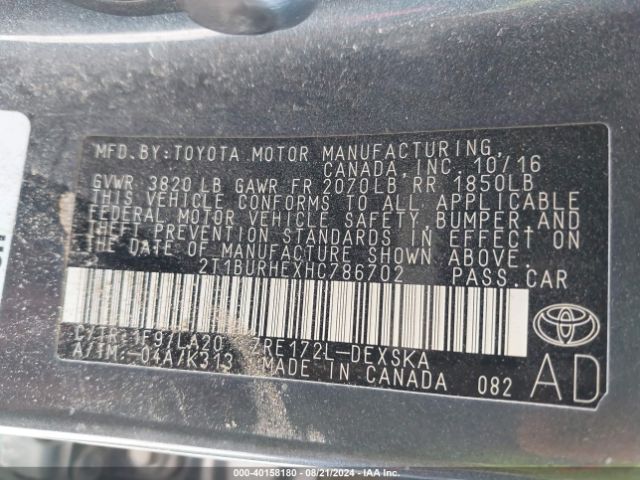 2T1BURHEXHC786702 Toyota Corolla Xse