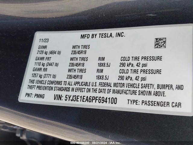2023 TESLA MODEL 3 5YJ3E1EA6PF694100 Photo 8