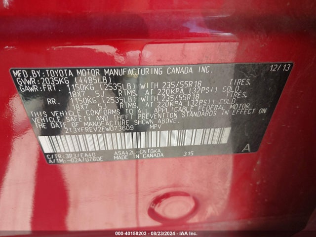 Toyota Rav4 Limited 2014 2T3YFREV2EW073609 Image 9